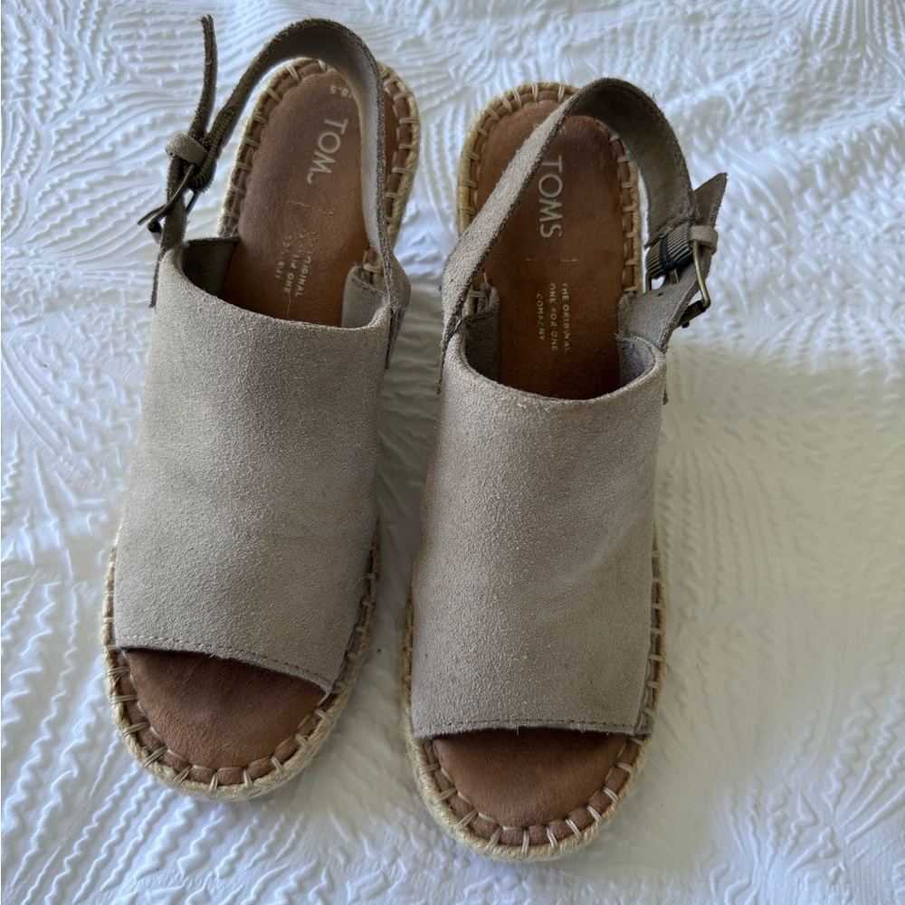 Toms Gray and Tan Wedges with Adjustable Ankle Strap
